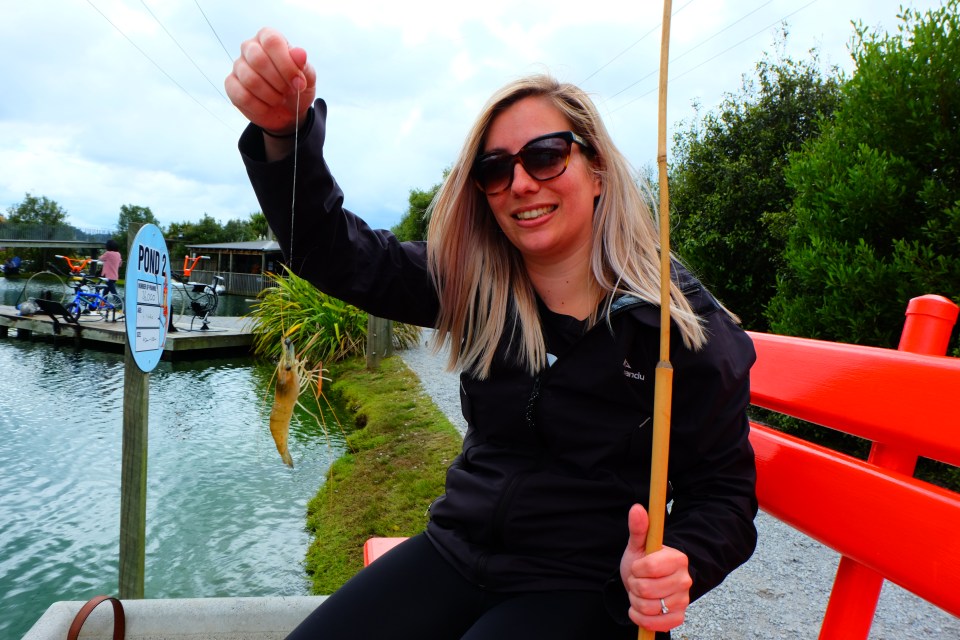 Leigh and her first prawn