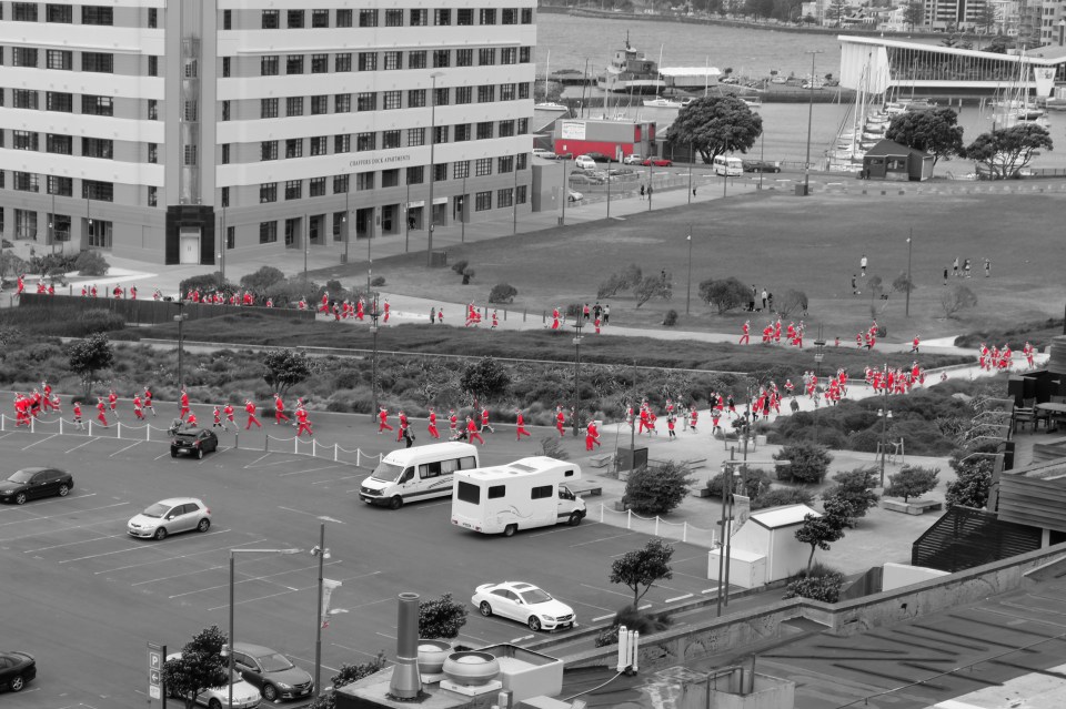 Santa run black, white and red